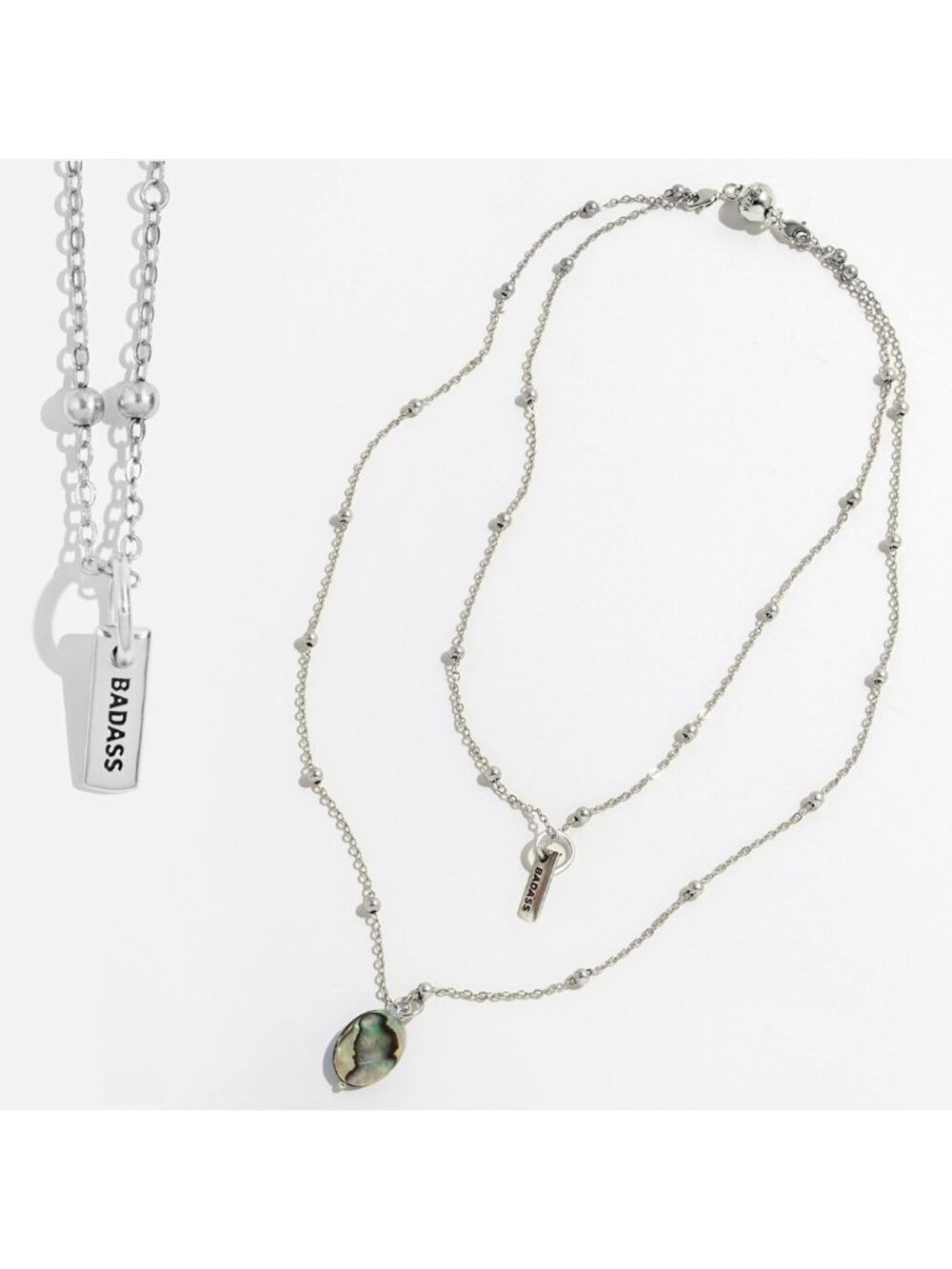 NWT Katia Designs BADASS Dainty Layering Necklace Silvertone Spiritual Quote